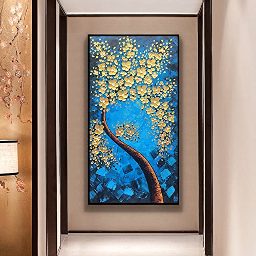 Peinture à l'huile faite main en bleu Klein, tableau moderne texturé vertical de 60 x 120 cm