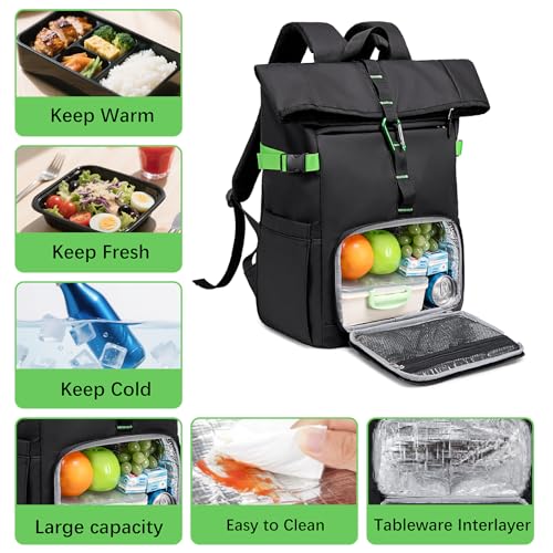 LOIDOU Laptop Backpack with Lunch Box Compartment for Men Women, 15.6 Inch TSA Large Work Backpack Lunch Bag, Water Resistant Expandable Rolltop Backpacks Gifts for Commute, Office, College, Black2