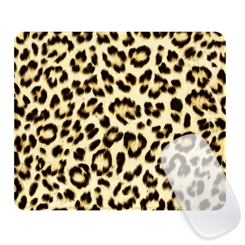 Seorsok Tapis de souris carré esthétique, motif léopard doré foncé, texturé de qualité supérieure, pour ordinateur portable de bureau, tapis de souris carré lavable avec bords cousus étendus base en