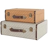 Deco 79 Wooden Decorative Trunk Vintage Studded Woven Storage Decorative Large Boxes with Bronze Latches and Brown Handles, Set of 2 Storage Trunks 16', 14' W, Multi Colored