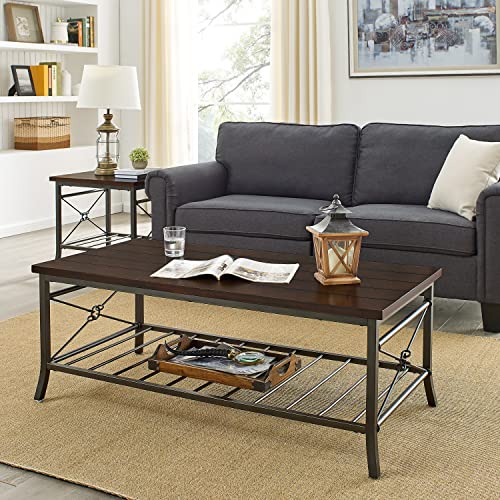 Yomony 3 Pieces Living Room Table Set, Industrial Coffee Table With 2 Square End Side Tables, Mdf Panels And Powder Coat Metal Legs, Modern Living Room Table Set, Rustic Brown #TOP5