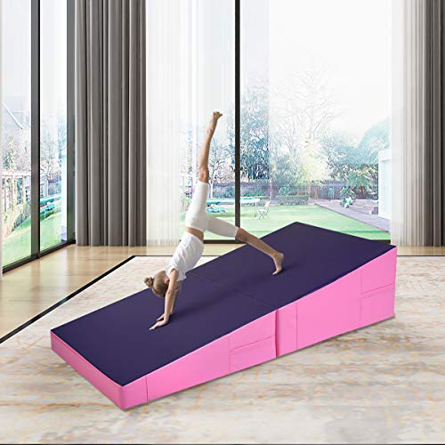 Giantex Incline Gymnastics Mat Wedge Folding And Non-Folding Gymnastics Gym Fitness Skill Shape Tumbling Mat For Kids Play Home Exercise Aerobics 60" X 30" X 14"(Pink/Purple) #TOP2
