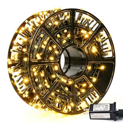 JMEXSUSS 500 LED Christmas Lights Outdoor, 173ft 8 Modes Warm White Christmas Tree Lights Outdoor Waterproof Plug in Christmas String Lights for Holiday Xmas Indoor Ceiling House Decorations