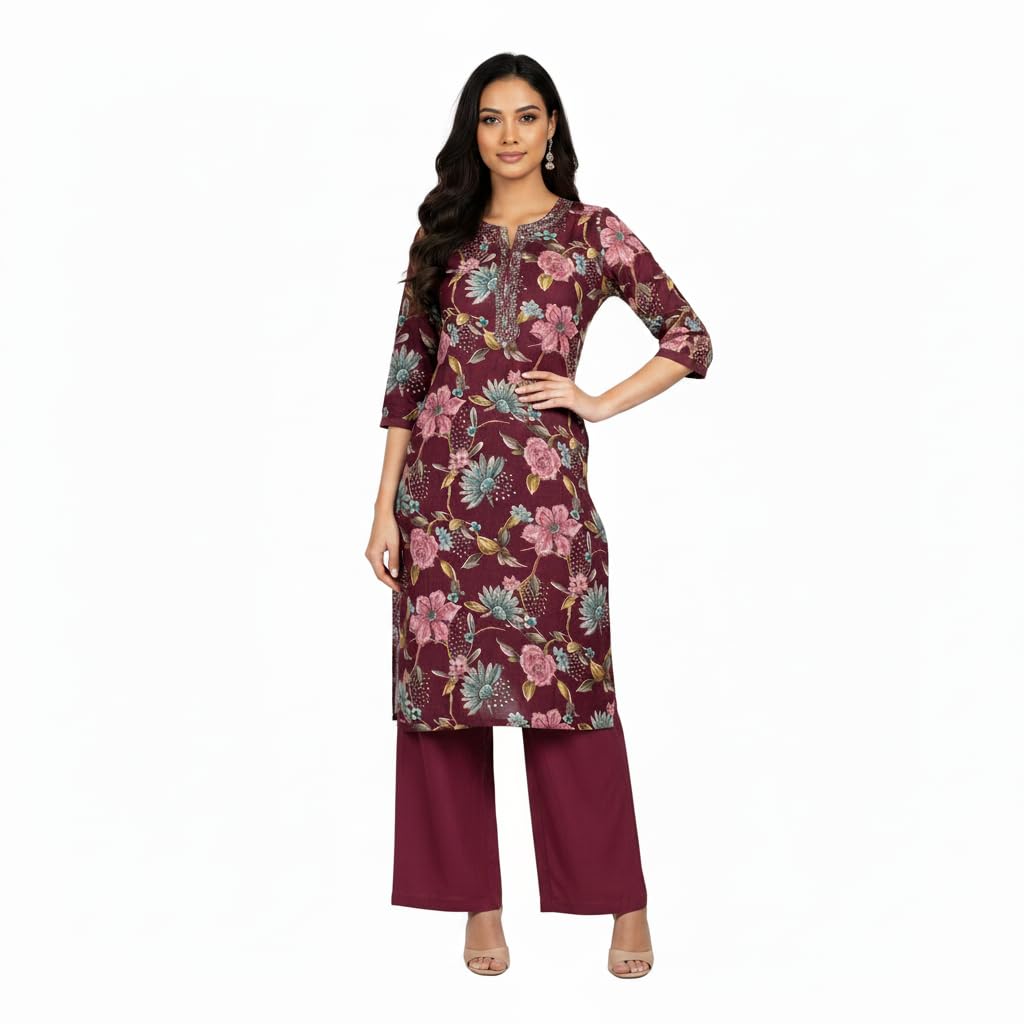 Women Purple Floral Co-Ord Set | Printed Top & Trouser Cord Set for Women | Stylish Casual Ethnic Co Ord Outfit - M-image-2