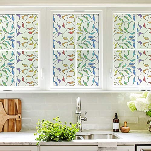 Dktie Static Cling Decorative Window Film Vinyl Non Adhesive Privacy Film,Stained Glass Window Film For Bathroom Shower Door Heat Cotrol Anti Uv 35.4In.by 78.7In. #TOP4