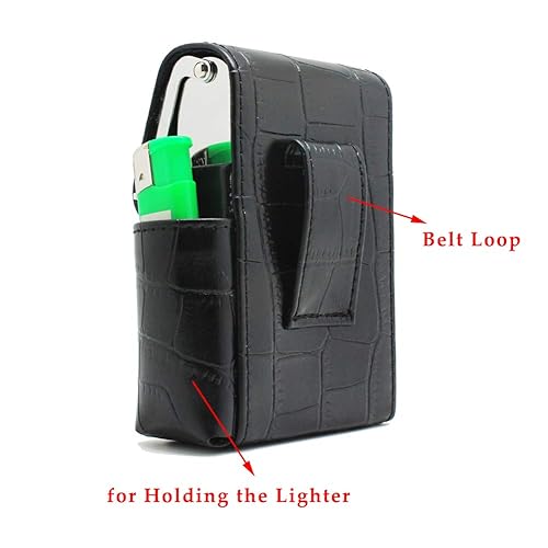 Miniatura 5 de Boshiho Caja de cigarrillos de cuero PU con encendedor titular bolsa de tabaco el mejor regalo para hombres mujeres (negro)