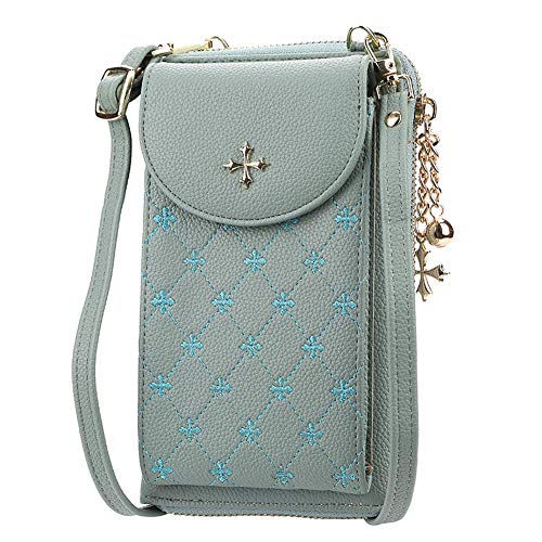 Cell Phone Purse Wallet Case Small Crossbody Shoulder Pouch Bag with Card Holder Lady Clutch Handbag Roomy Pockets for iPhone Xs XR 11 Pro Max Galaxy Note 9 10 S8 S9 S10 Plus (Bluegreen, Style A)