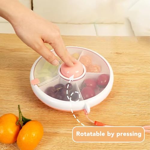 Snack Rotating Container, Divided Fruit & Snack Tray with Lid, Damp Proof Fruit Spinner Organizer - Image 2