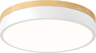 Dimmable Wood LED Ceiling Light Fixture, 5CCT 2700K-6000K Modern White Flush Mount Ceiling Lighting, Minimalist Round Ceiling Lamp for Bedroom, Kitchen, Laundry Room, Hallway, 11.81in