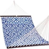Lazy Daze Hammocks 12FT Quilted Fabric Hammock with Soft Pillow, Double 2 Person Tree Hammock with Spreader Bar for Outside Patio Poolside Backyard Beach, 450lbs Capacity