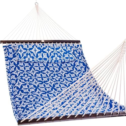 Lazy Daze Quilted Fabric Hammock with Spreader Bar, 2-Person Double Hammock for Outside Patio Poolside Backyard Beach, 450 lbs Capacity, QF48 Floral Navy