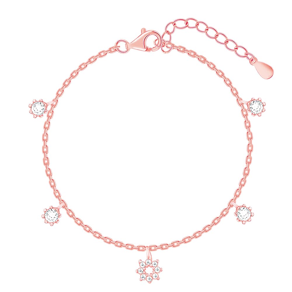 925 Silver Anushka Sharma Rose Gold Flower Charm Bracelet, Adjustable | Gifts for Women and Girls | With Certificate of Authenticity and 925 Stamp | 6 Months Warranty