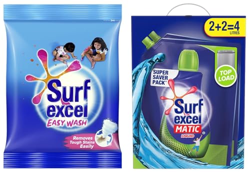 Image of Surf Excel Matic Liquid Detergent Top Load 2+2 ltr Carton & Surf Excel Easy Wash Detergent Powder, 5 Kg