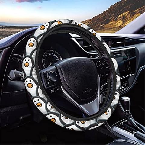Dolyues Cute Cartoon Animal Penguin Print Car Steering Wheels Cover for Women Soft Comfort Interior Accessory Fit Universal Size 37-38Cm Cover