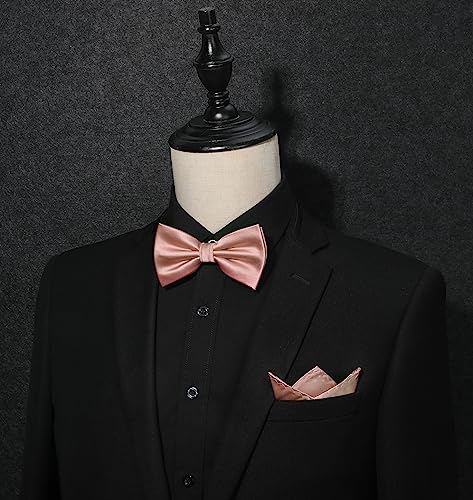 Image of HISDERN Bow Ties for Men Solid Color Pre-Tie Bow Tie and Pocket Square Set Classic Formal Tuxedo Bowties for Wedding Party
