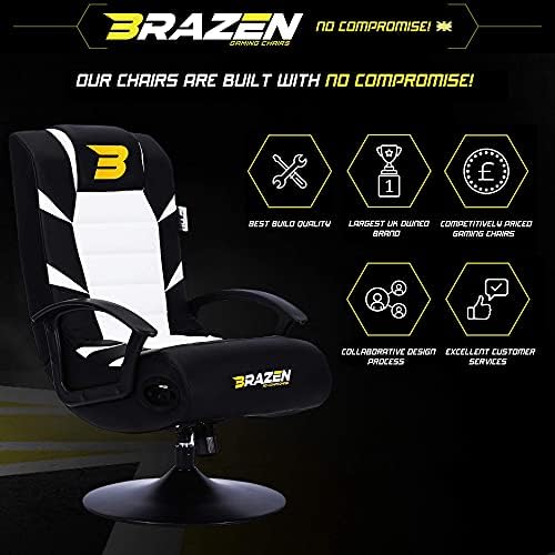 BraZen Pride 2.1 Gaming Chair for Kids with Foldable Seat Bluetooth Speaker and Pedestal Base - White