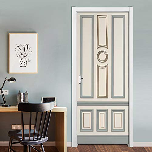 3D Türaufkleber selbstklebende Tür Tapete Europäisches goldenes dekoratives Gitter 77x200cm Türtapete Wasserdicht PVC Abnehmbar Türposter Türaufkleber Türfolie Poster Tapete Fototapete Innentür Schla Cover