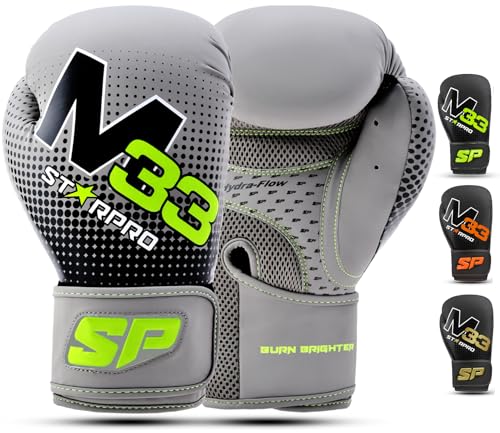 Starpro Black Gloves - 8oz 10oz 12oz 14oz 16oz - Boxing Gloves for Training Sparring - Men and Women - One Piece Padding - Wrist Protection - Breathable
