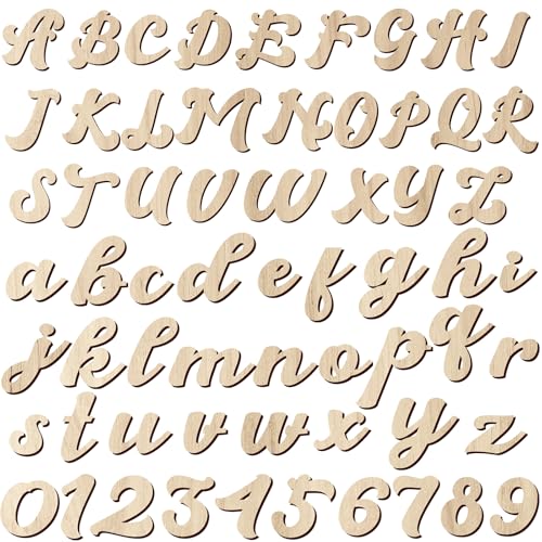 Gerrii 320 Pcs 3 Wooden Letters and Numbers Crafts Unfinished Cursive Wooden Alphabet a to Z Wood Numbers 0 to 9 Sign for DIY Wall Decor Painting Writing with Bonus Accessories Instructions