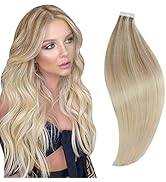 RUNATURE 50cm Tape Echthaar Extensions Balayage Aschblond mit Mittelblond und Platinblond Tape in...