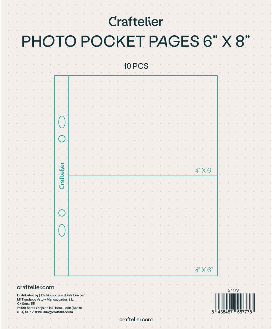 Craftelier - Clear Sleeves with 3 Pockets for Personalised Photo Albums | Includes 10 Sleeves of 6" x 8" (15.24 x 20.32 cm) in 4 Formats | Compatible with European and American 2-Ring Albums