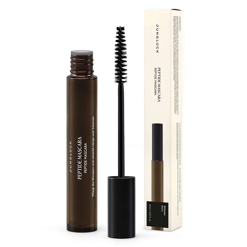 JUNGLÜCK Mascara de péptidos vegana | Máscara negra sin aceites minerales te da pestañas largas, densas y negras profundas. Máscara de pestañas sin manchas con principio activo péptido, ácido