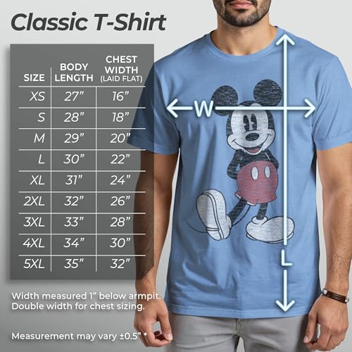 Image of Disney Men's Full Size Mickey Mouse Distressed Look T-Shirt | Officially licensed, 100% cotton, sizes S to 2X, size up recommended, Disney fan gift, crew neck, pop culture tee