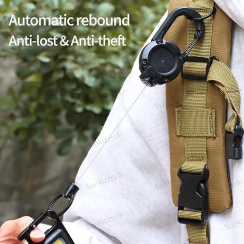 Image of Sunkizzrs Retractable Hook Keychain(Pack of 2, Black+Green) Extendable Lanyard Keychain-Belt Clip Badge Holder Pull Reel-Recoils Lanyard Attachbale Backpack Keyring Quick Release Belt Keyring