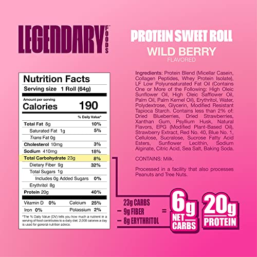 Legendary Foods High Protein Chocolate Sweet Roll | 20 Gr Pure Protein Bar Alternative | Low Carb Gluten Free Food Healthy Snacks | Low Sugar Gluten Free Keto Snack | Healthy Chocolate Flavored Sweet Rolls (10-Pack) (Wild Berry) #TOP5