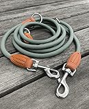 Leisegrün Hundeleine große Hunde - Führleine 3m verstellbar mit 2 Karabiner - 3 Meter lang x 1,1 cm - Nur 300 g - Modell Devon - Grün