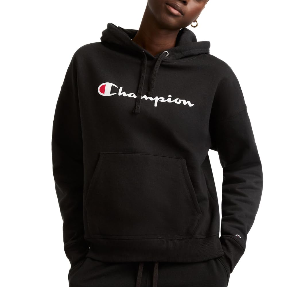 Champion Womens Pullover Fleece Hoodie Loose Fit Midweight Script Logo