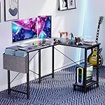 Sweetcrispy L Shaped Desk - Computer Desk Corner Desks Gaming Desk PC Table with CPU Stand Side Bag for Home Office Dorm Sturdy Writing Workstation, Black, 50-Inch - Image 4