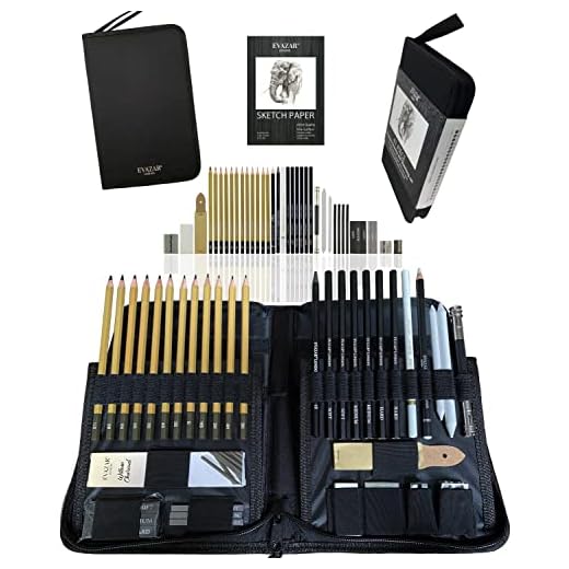 Premium Art Supplies Drawing & Sketching kit by EVAZAR; includes Graphite & Charcoal pencils & sticks; Professional Quality 41 piece Art Set beautifully presented in Portable sturdy Carry-Case with integrated foldable stands