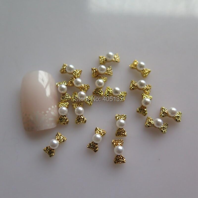 MD-813 3D 50pcs/Bag Gold Bow Nail Decoration Metal Shinny Deco Metal Nail Art Decoration