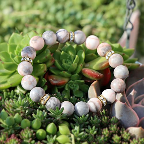 Golbaljew Healing Bracelet For Women Anxiety Beaded Bracelets Jewelry Healing Stone Crystal Bracelet Stress Relief Yoga Beads Chakra Bracelets Gifts For Women Pink Zebra Stone thumb #4