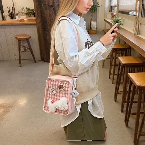 TTCAYU Ita Bag Crossbody with Insert Small Pin Display Trading Purse Kawaii Itabag Min Clear Phone Bag for Girl Women Anime, Pink-small Itabag, 100.7 cubic inches