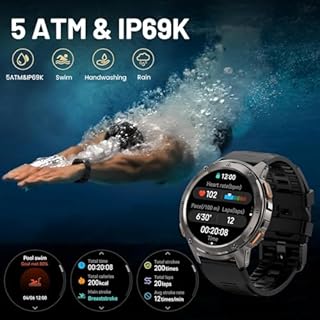 KOSPET T3 Smartwatch Uomo, Display AMOLED da 1,43", Batteria extra large, Corpo in acciaio inox robusto orologio militare, Monitoraggio Frequenza Cardiaca e SpO2, Resistenza Acqua 5ATM Nero