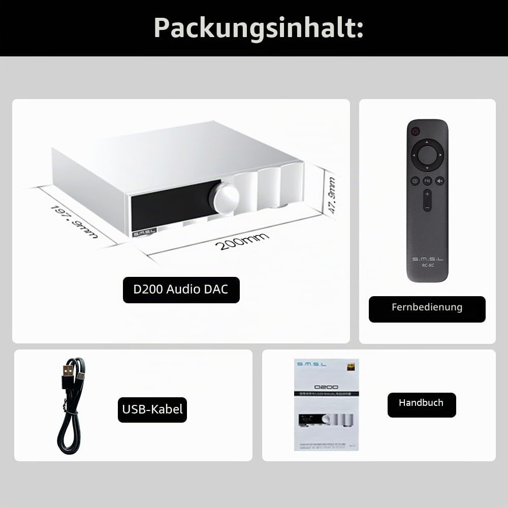 SMSL D200 Audio-Decoder, USB/Optisch/Koaxial/Bluetooth, MQA, ROHM BD34352EKV-Chip