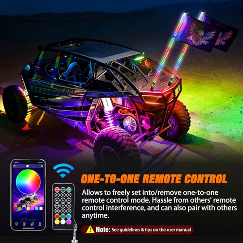 Image of Nilight 2PCS 4FT RGB LED Whip Light and 6 PCS Rock Lights Combo Remote App Control w /DIY Chasing Patterns Stop Turn Reverse Modes Safety Antenna Whips for ATV UTV Polaris RZR Can-am Dune Buggy Jeep