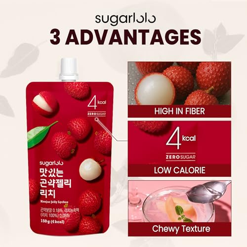 Sugarlolo Konjac Sweet Lychee Jelly Snack - Vegan Jello with Zero Sugar | Only 4 Calories per Pouch | Low Calorie Korean Snacks5.29 Oz (150g) | 10 Pack - Thumbnail 4