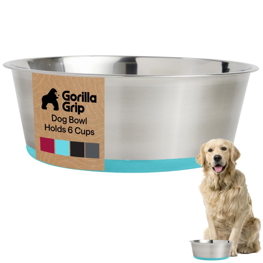 GORILLA GRIP Dog Bowl, Food Grade Stainless Steel Water Bowls, 6 Cup Green