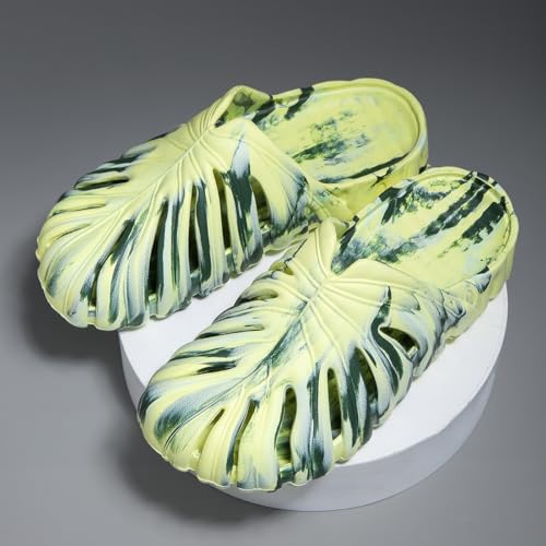 Image of Monstera Slippers, Variegated Monstera Shoes, Non-Slip Soft Lightweight Bathroom Slides Unisex
