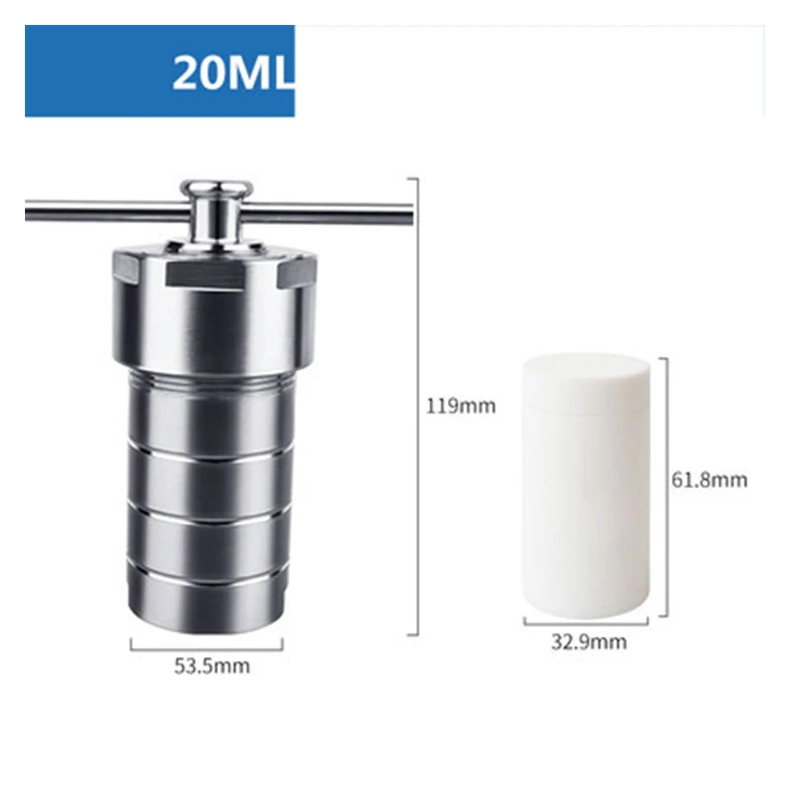 Reaktor Wysokociśnieniowy Reaktor do syntezy hydrotermalnej wyłożony PTFE, zbiornik wysokociśnieniowy(20ml)