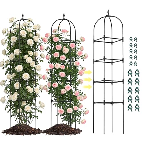 2 Pack 70.87 Garden Obelisk Trellis for Climbing Plants Rustproof Metal Plant Tower Pyramid Design for Roses Clematis Jasmine and Vegetable Vines Indoor & Outdoor Use Black