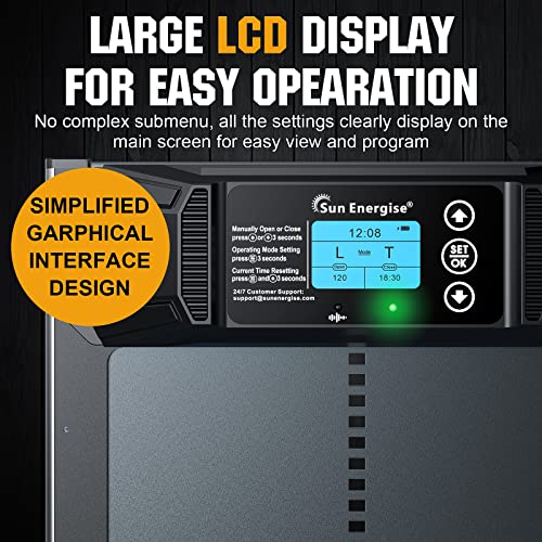 Sun Energise Automatic-Chicken-Coop-Door-Opener-Solar-Powered With Timer & Light Sensor, Solar Auto Chicken Coop Door With Large Lcd Display, Anti-Pinch Design For Chicken House Farms (Grey) #TOP1
