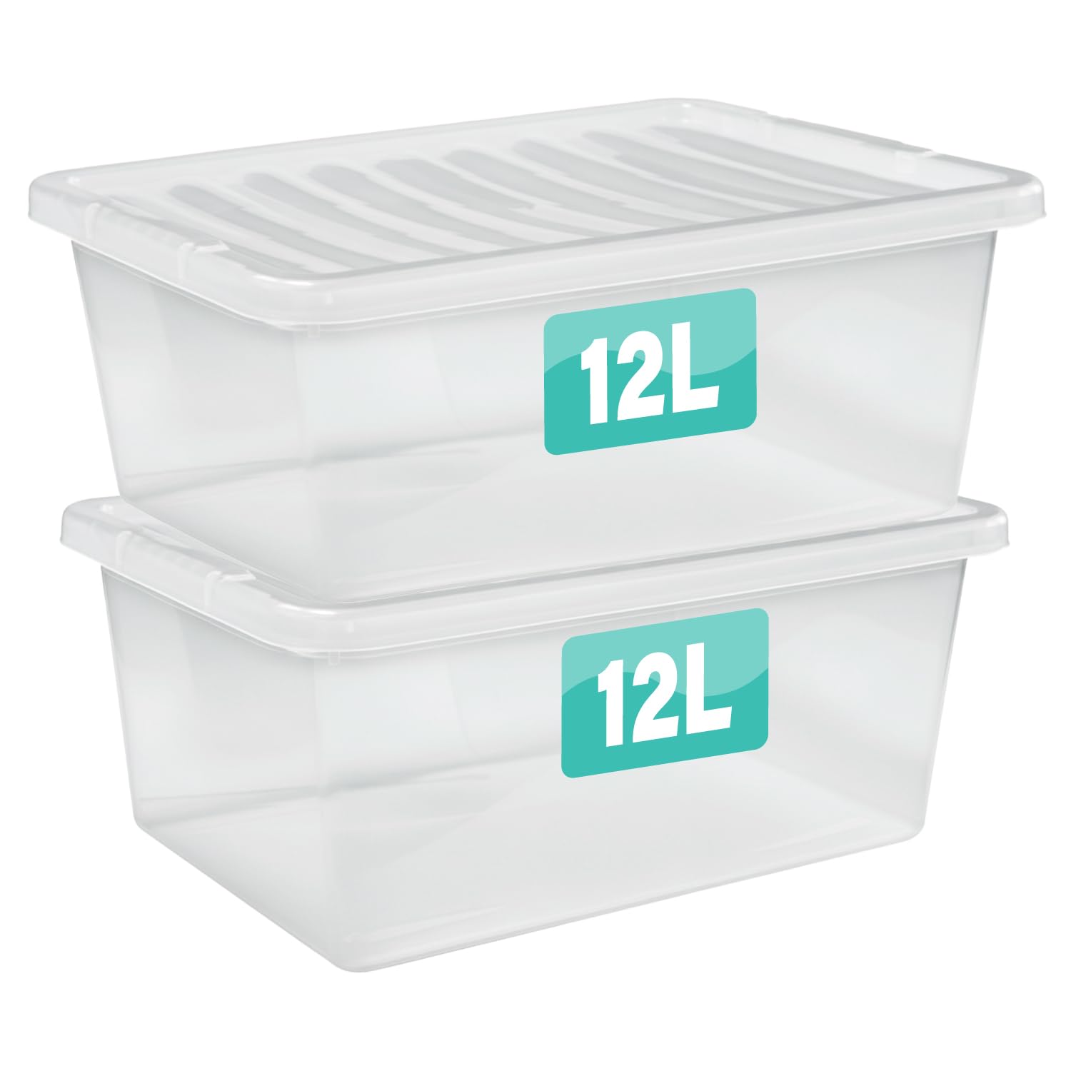 2 x 12 Litre Clear Plastic Storage Boxes With Lids Set of 2, Transparent Multipurpose Nestable Stackable Plastic Box With Lid Containers For Home, Kitchen, Garage, Office, Accessories