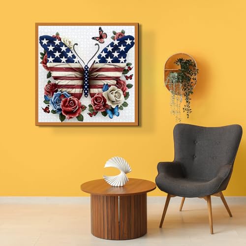 Rompecabezas para adultos de 1000 piezas con bandera estadounidense y mariposa, rompecabezas patriótico de fe, arte floral de rosas como decoración para el hogar miniatura 5
