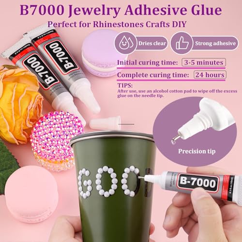 Image of Resin Rhinestones for Crafting with 3Pcs 10ml B7000 Jewelry Glue, 1 Box White Flatback Gems Crystals Diamond for Bedazzling Crafts DIY Nail Art Makeup, Gems for Clothing Tumblers Shoes