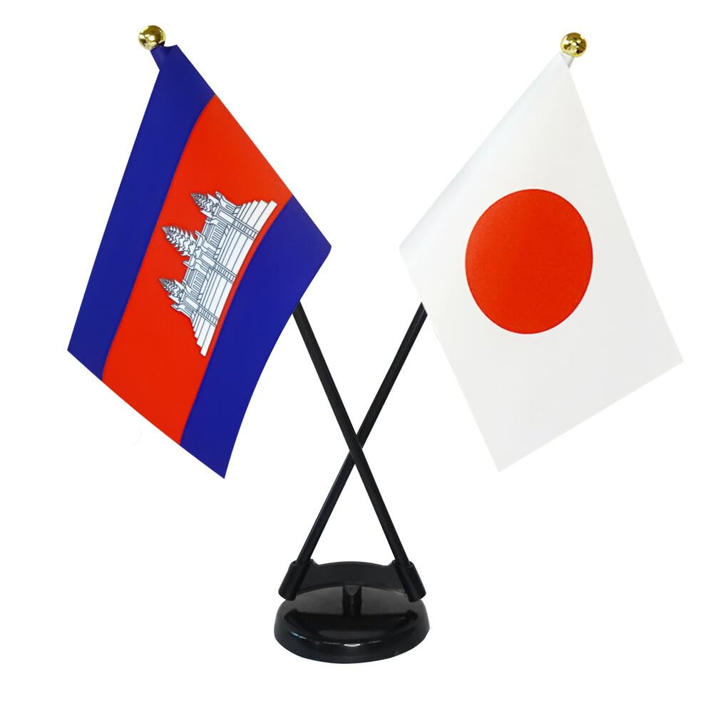 Amazon | TOSPA カンボジア×日本 国旗 ミニフラッグ 2本立てクロス