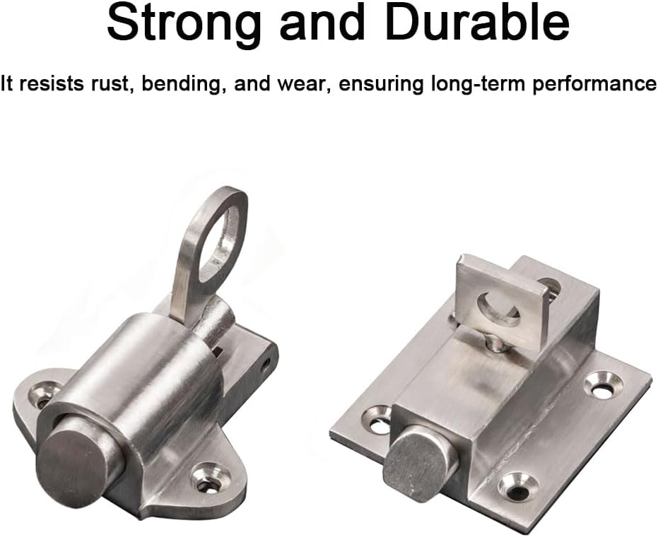4PCS Spring Load Bolt Latch, Stainless Steel Automatic Security Door Lock, Hardware for Outdoor Gates, Windows and RV Storage (Square)